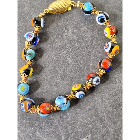 Vintage Original Murano Millefiori Art Glass Bead Necklace & Bracelet - Picture 11 of 16